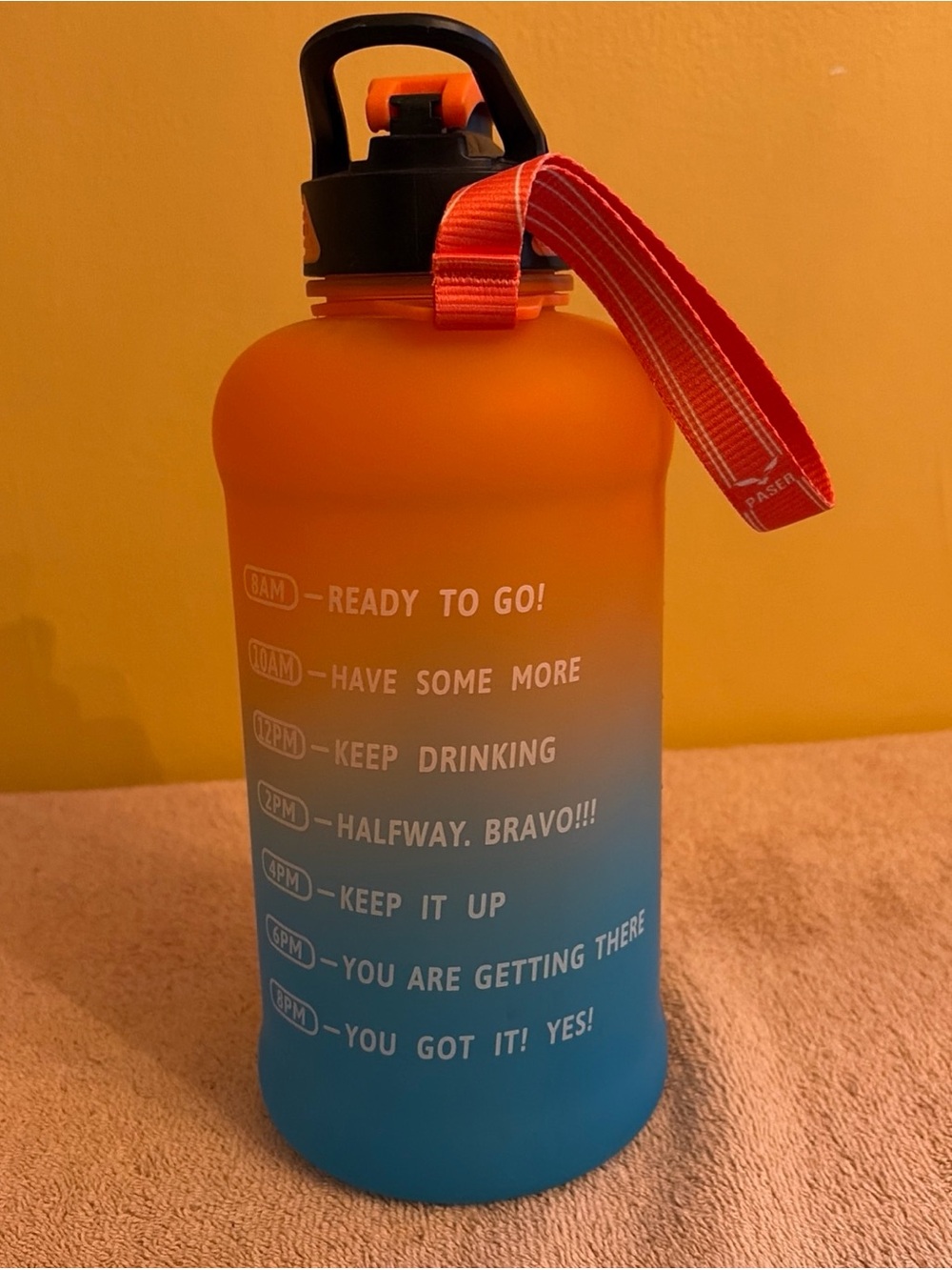 Large Gradient Orange to Blue Motivational Water Bottle - Unbranded